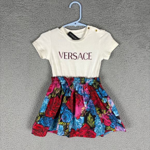 Versace Dress Toddler Baby 18/24 Months Colorful Roses Floral Designer Read - Picture 1 of 14